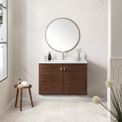 James Martin - Amberly 36" Single Vanity, Mid-Century Walnut w/ Single Hole 3 CM White Zeus Top & Backsplash - 670-V36-WLT-1WZ view 5