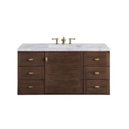 James Martin - Amberly 48" Single Vanity, Mid-Century Walnut w/ 3 CM Carrara Marble Top - 670-V48-WLT-3CAR view 2