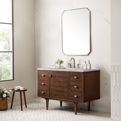James Martin - Amberly 48" Single Vanity, Mid-Century Walnut w/ 3 CM Carrara Marble Top - 670-V48-WLT-3CAR view 7