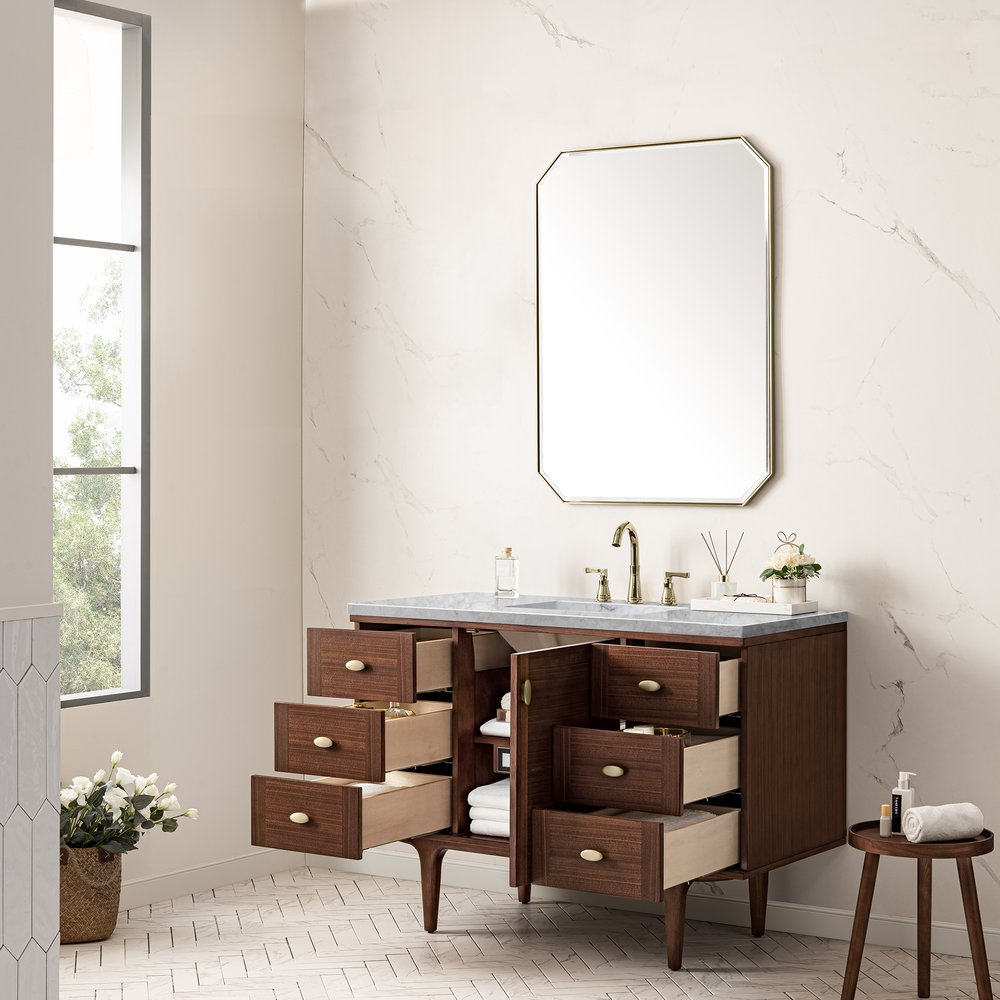 James Martin - Amberly 48" Single Vanity, Mid-Century Walnut w/ 3 CM Carrara Marble Top - 670-V48-WLT-3CAR view 9