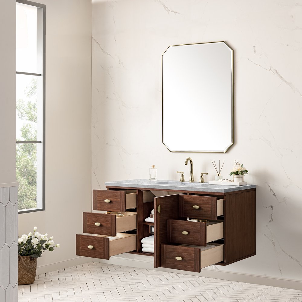 James Martin - Amberly 48" Single Vanity, Mid-Century Walnut w/ 3 CM Carrara Marble Top - 670-V48-WLT-3CAR view 10