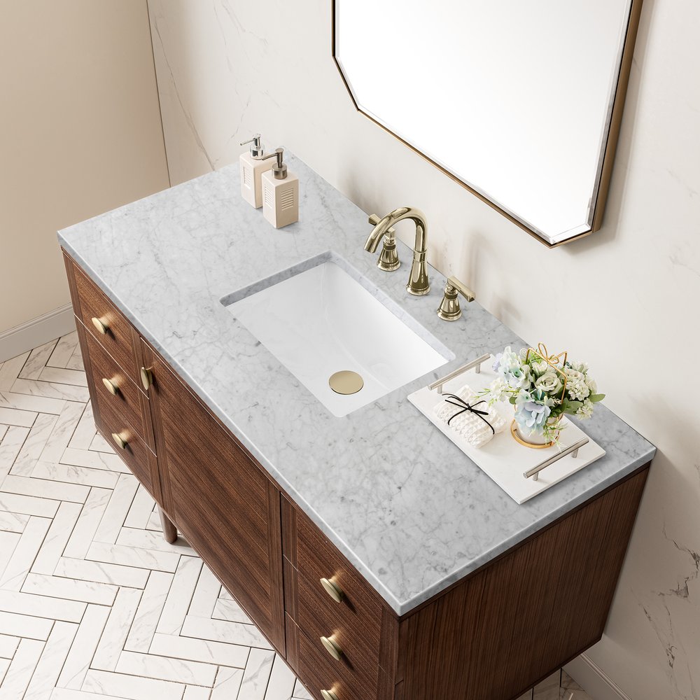 James Martin - Amberly 48" Single Vanity, Mid-Century Walnut w/ 3 CM Carrara Marble Top - 670-V48-WLT-3CAR view 11