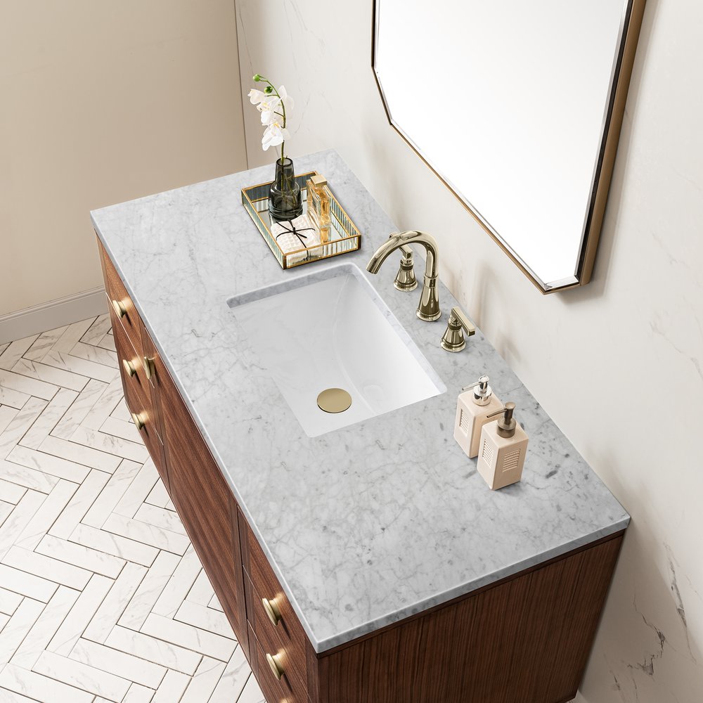 James Martin - Amberly 48" Single Vanity, Mid-Century Walnut w/ 3 CM Carrara Marble Top - 670-V48-WLT-3CAR view 12