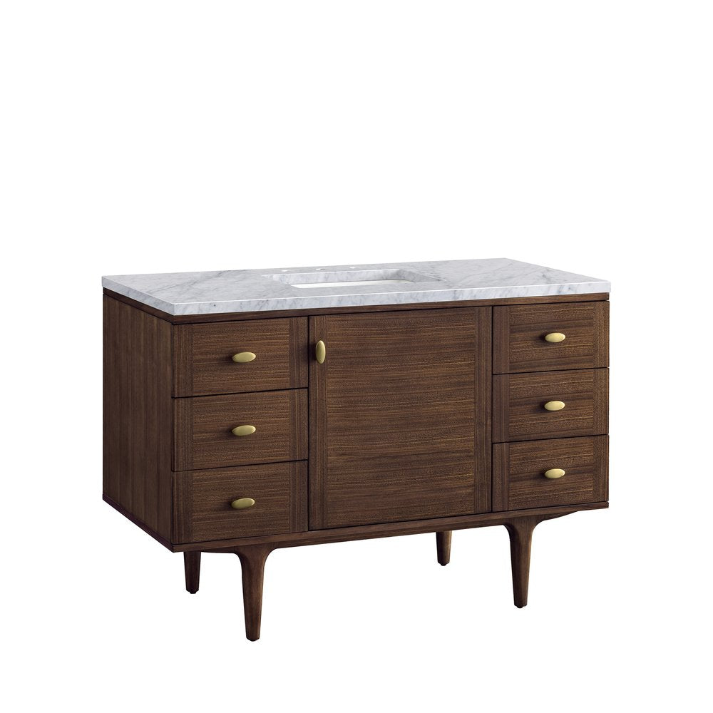 James Martin - Amberly 48" Single Vanity, Mid-Century Walnut w/ 3 CM Carrara Marble Top - 670-V48-WLT-3CAR view 17