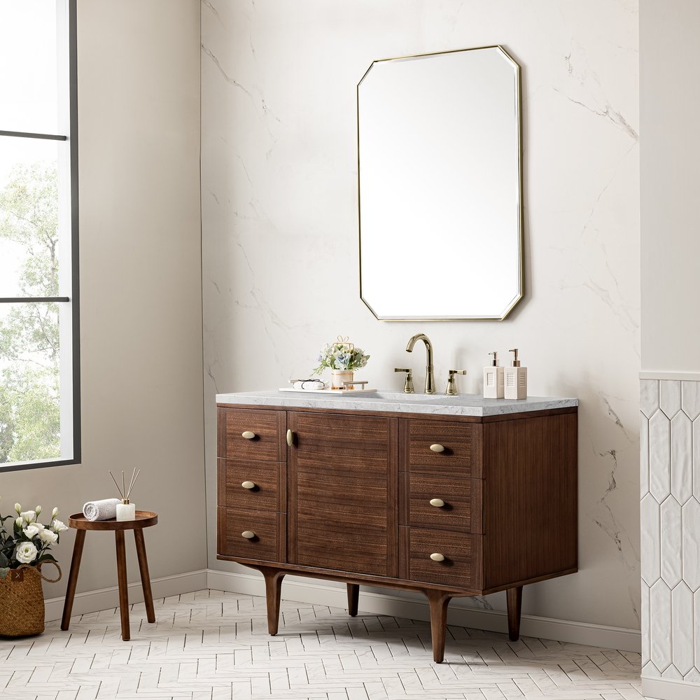 James Martin - Amberly 48" Single Vanity, Mid-Century Walnut w/ 3 CM Eternal Jasmine Pearl Top - 670-V48-WLT-3EJP view 7