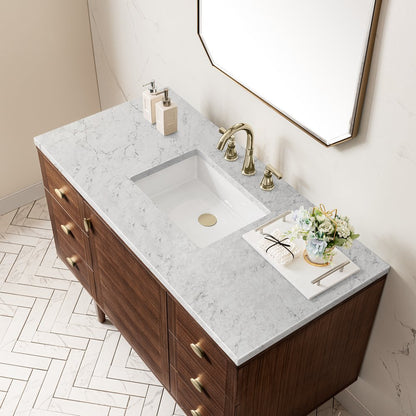 James Martin - Amberly 48" Single Vanity, Mid-Century Walnut w/ 3 CM Eternal Jasmine Pearl Top - 670-V48-WLT-3EJP view 11