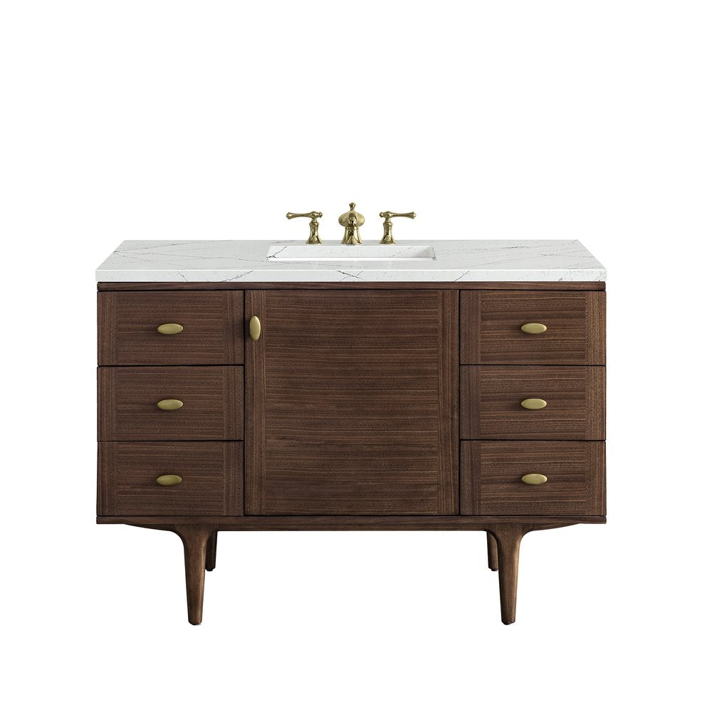 James Martin - Amberly 48" Single Vanity, Mid-Century Walnut w/ 3 CM Ethereal Noctis Top w/FreePower Wireless Charger - 670-V48-WLT-FENC view 1