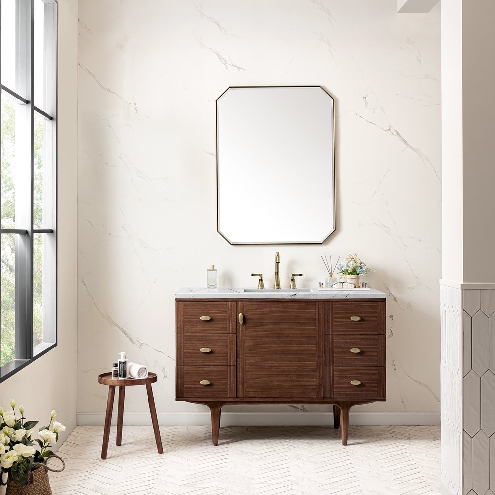 James Martin - Amberly 48" Single Vanity, Mid-Century Walnut w/ 3 CM Ethereal Noctis Top w/FreePower Wireless Charger - 670-V48-WLT-FENC view 4
