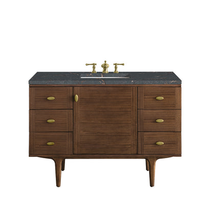 James Martin - Amberly 48" Single Vanity, Mid-Century Walnut w/ 3 CM Parisien Bleu Top - 670-V48-WLT-3PBL view 1