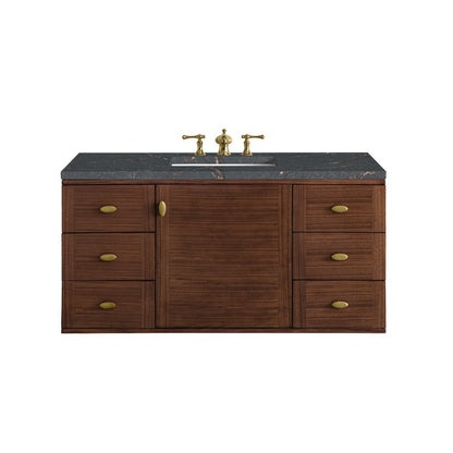 James Martin - Amberly 48" Single Vanity, Mid-Century Walnut w/ 3 CM Parisien Bleu Top - 670-V48-WLT-3PBL view 2