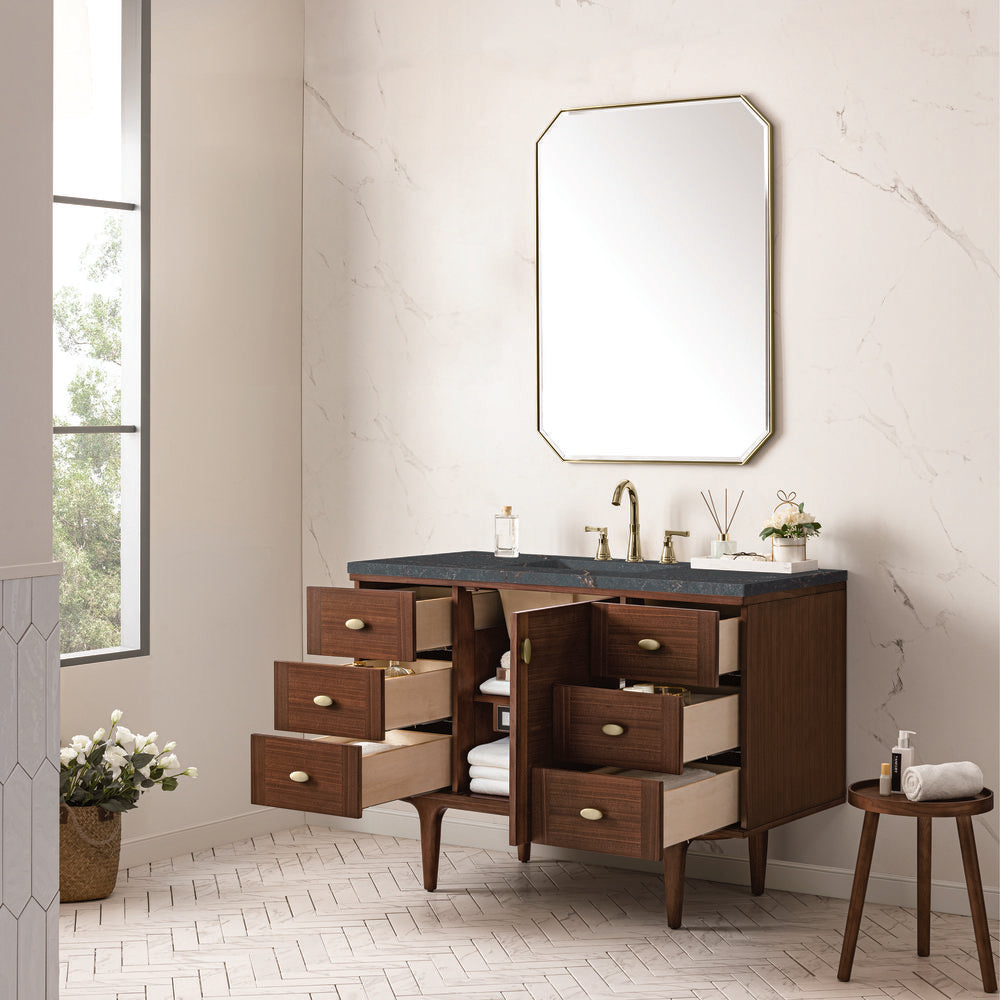James Martin - Amberly 48" Single Vanity, Mid-Century Walnut w/ 3 CM Parisien Bleu Top - 670-V48-WLT-3PBL view 9