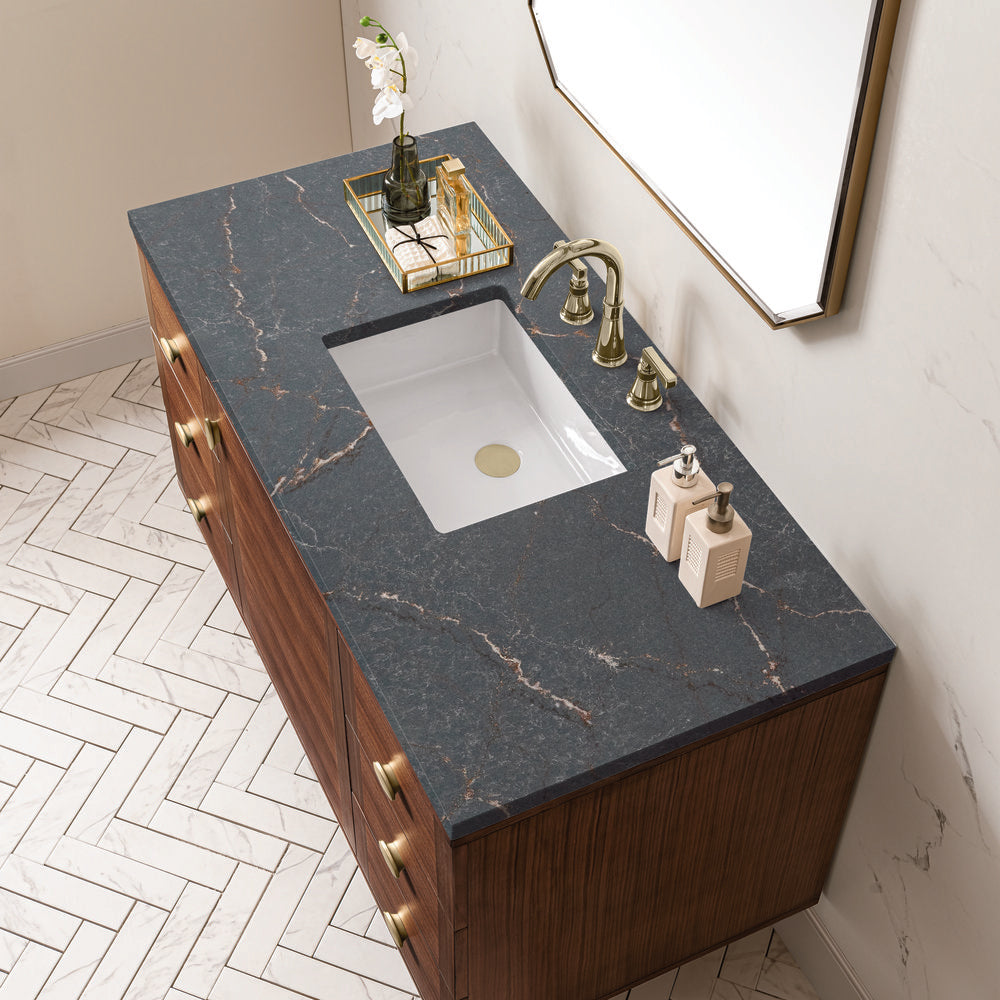 James Martin - Amberly 48" Single Vanity, Mid-Century Walnut w/ 3 CM Parisien Bleu Top - 670-V48-WLT-3PBL view 11