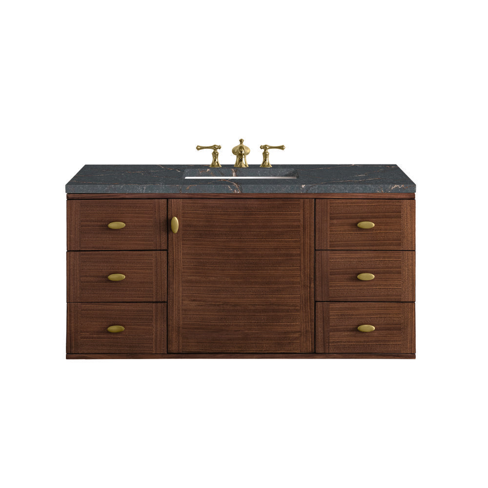 James Martin - Amberly 48" Single Vanity, Mid-Century Walnut w/ 3 CM Parisien Bleu Top w/FreePower Wireless Charger - 670-V48-WLT-FPBL view 2