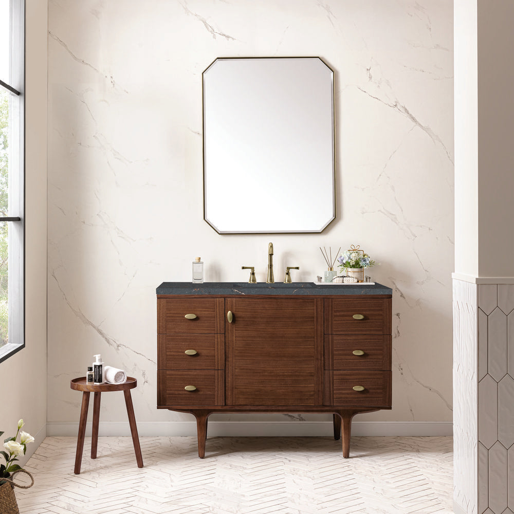 James Martin - Amberly 48" Single Vanity, Mid-Century Walnut w/ 3 CM Parisien Bleu Top w/FreePower Wireless Charger - 670-V48-WLT-FPBL view 4