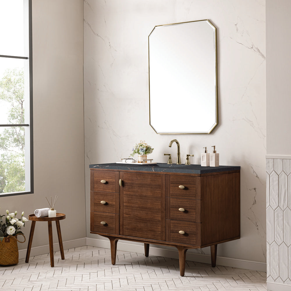 James Martin - Amberly 48" Single Vanity, Mid-Century Walnut w/ 3 CM Parisien Bleu Top w/FreePower Wireless Charger - 670-V48-WLT-FPBL view 6