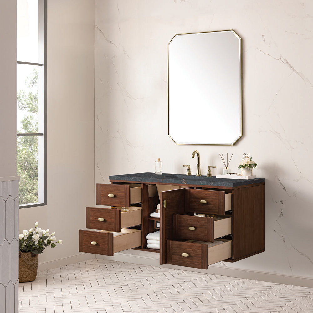 James Martin - Amberly 48" Single Vanity, Mid-Century Walnut w/ 3 CM Parisien Bleu Top w/FreePower Wireless Charger - 670-V48-WLT-FPBL view 9