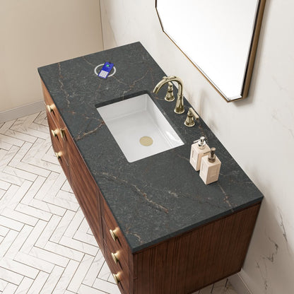 James Martin - Amberly 48" Single Vanity, Mid-Century Walnut w/ 3 CM Parisien Bleu Top w/FreePower Wireless Charger - 670-V48-WLT-FPBL view 10