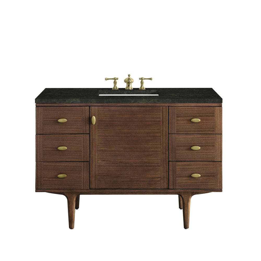 James Martin - Amberly 48" Single Vanity, Mid-Century Walnut, w/ 3 CM Phantome Eclos Top - 670-V48-WLT-3PHT view 1