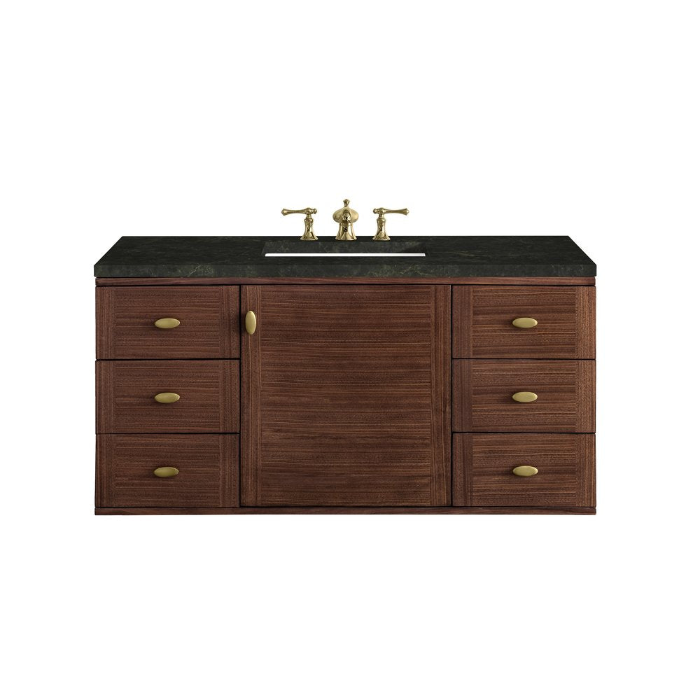 James Martin - Amberly 48" Single Vanity, Mid-Century Walnut, w/ 3 CM Phantome Eclos Top - 670-V48-WLT-3PHT view 2
