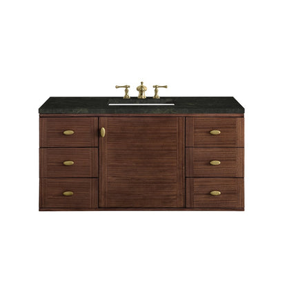 James Martin - Amberly 48" Single Vanity, Mid-Century Walnut, w/ 3 CM Phantome Eclos Top - 670-V48-WLT-3PHT view 2