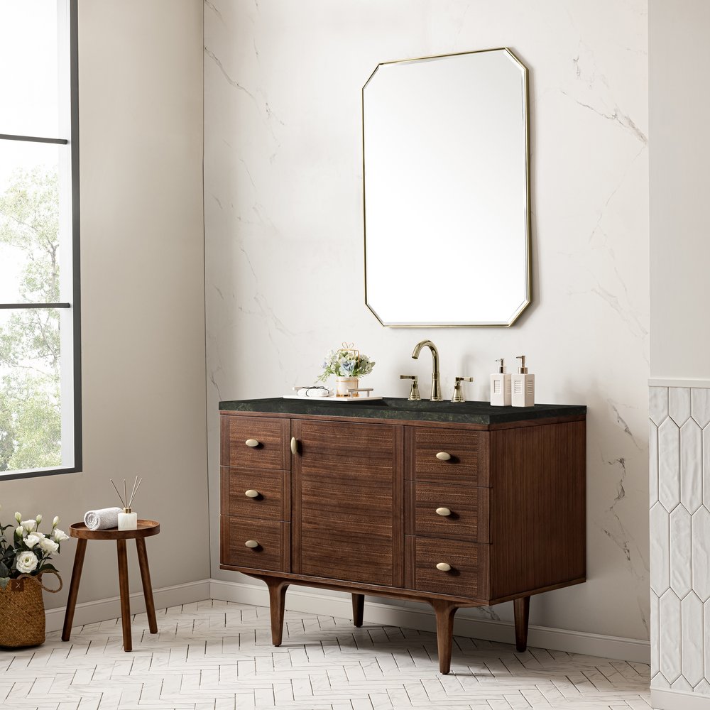 James Martin - Amberly 48" Single Vanity, Mid-Century Walnut, w/ 3 CM Phantome Eclos Top - 670-V48-WLT-3PHT view 7