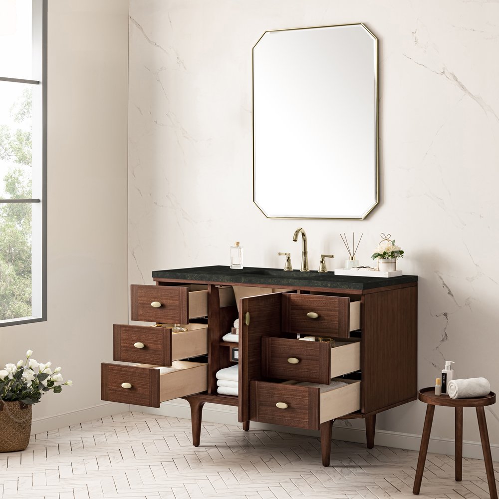 James Martin - Amberly 48" Single Vanity, Mid-Century Walnut, w/ 3 CM Phantome Eclos Top - 670-V48-WLT-3PHT view 9