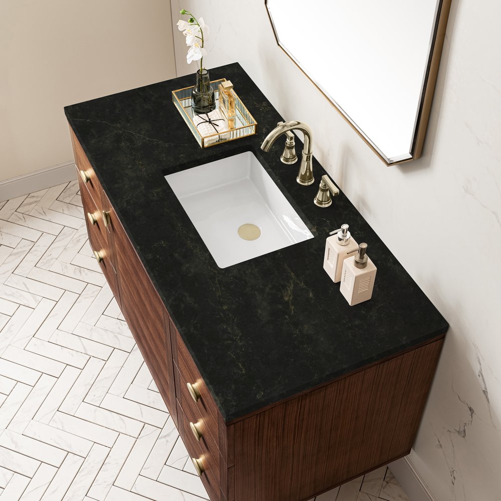 James Martin - Amberly 48" Single Vanity, Mid-Century Walnut, w/ 3 CM Phantome Eclos Top - 670-V48-WLT-3PHT view 11