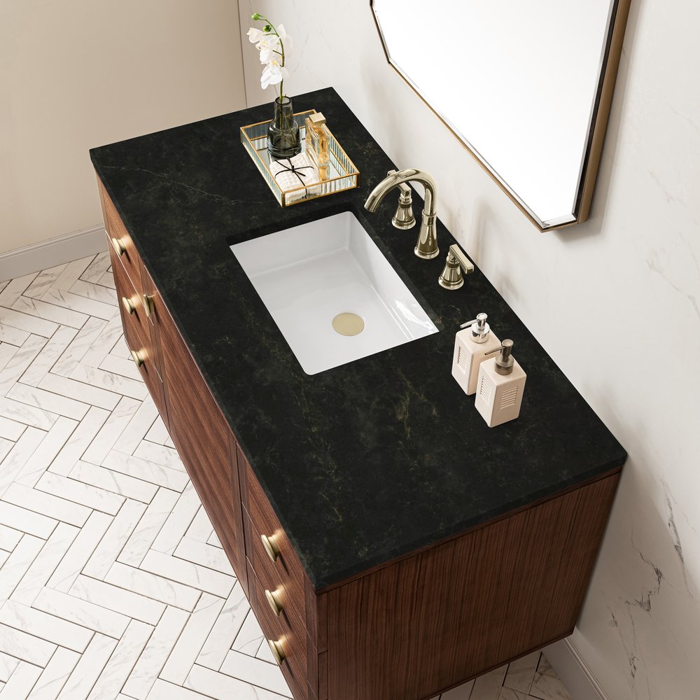 James Martin - Amberly 48" Single Vanity, Mid-Century Walnut, w/ 3 CM Phantome Eclos Top - 670-V48-WLT-3PHT view 12