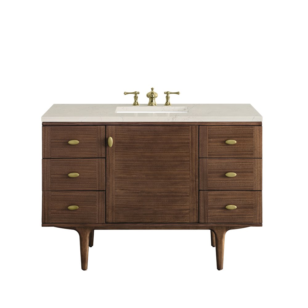 James Martin - Amberly 48" Single Vanity, Mid-Century Walnut, w/ 3 CM Siberian Silestone Top - 670-V48-WLT-3SFR view 1