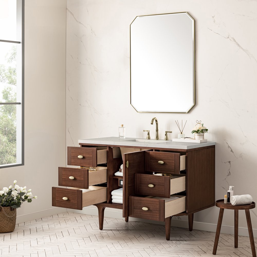 James Martin - Amberly 48" Single Vanity, Mid-Century Walnut, w/ 3 CM Siberian Silestone Top - 670-V48-WLT-3SFR view 9