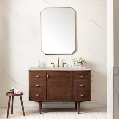 James Martin - Amberly 48" Single Vanity, Mid-Century Walnut, w/ 3 CM Siberian Silestone Top w/FreePower Wireless Charger - 670-V48-WLT-FSFR view 5