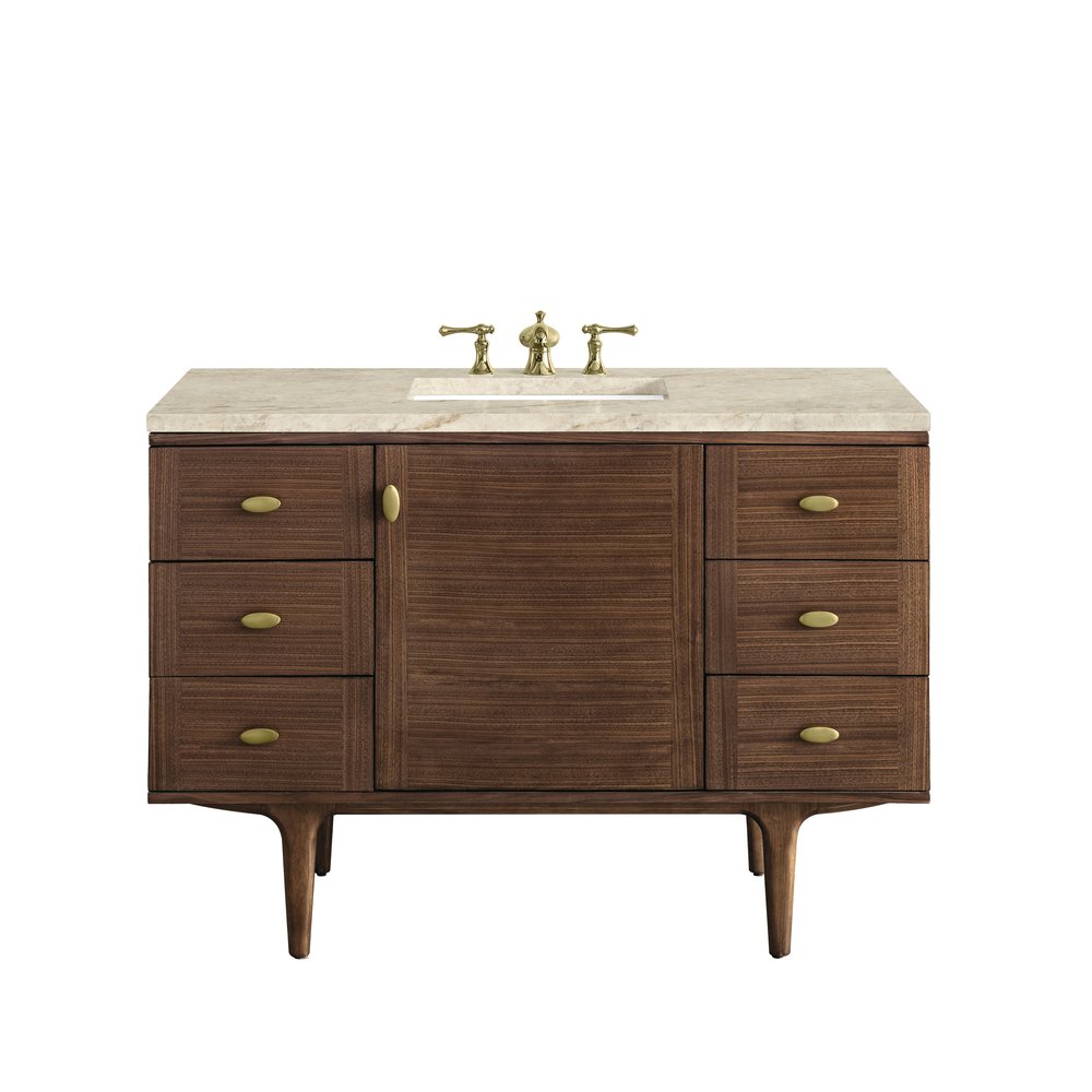 James Martin - Amberly 48" Single Vanity, Mid-Century Walnut, w/ 3 CM Tajnar Eclos Top - 670-V48-WLT-3TJR view 1