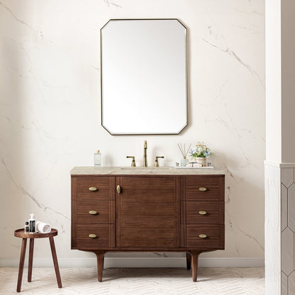 James Martin - Amberly 48" Single Vanity, Mid-Century Walnut, w/ 3 CM Tajnar Eclos Top - 670-V48-WLT-3TJR view 5