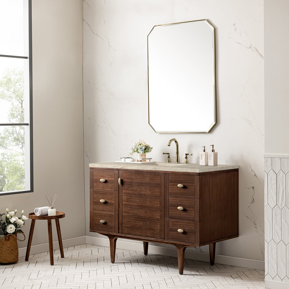 James Martin - Amberly 48" Single Vanity, Mid-Century Walnut, w/ 3 CM Tajnar Eclos Top - 670-V48-WLT-3TJR view 7