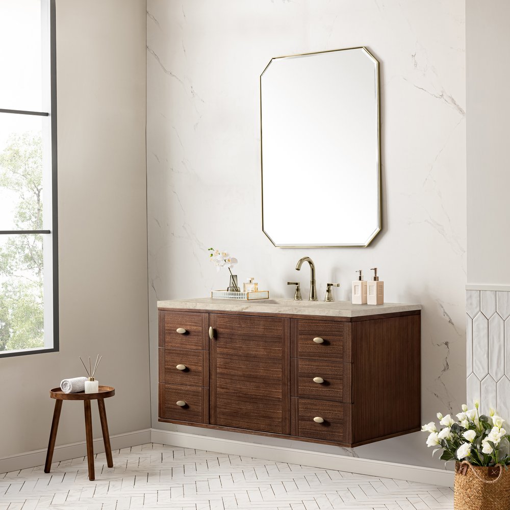 James Martin - Amberly 48" Single Vanity, Mid-Century Walnut, w/ 3 CM Tajnar Eclos Top - 670-V48-WLT-3TJR view 8