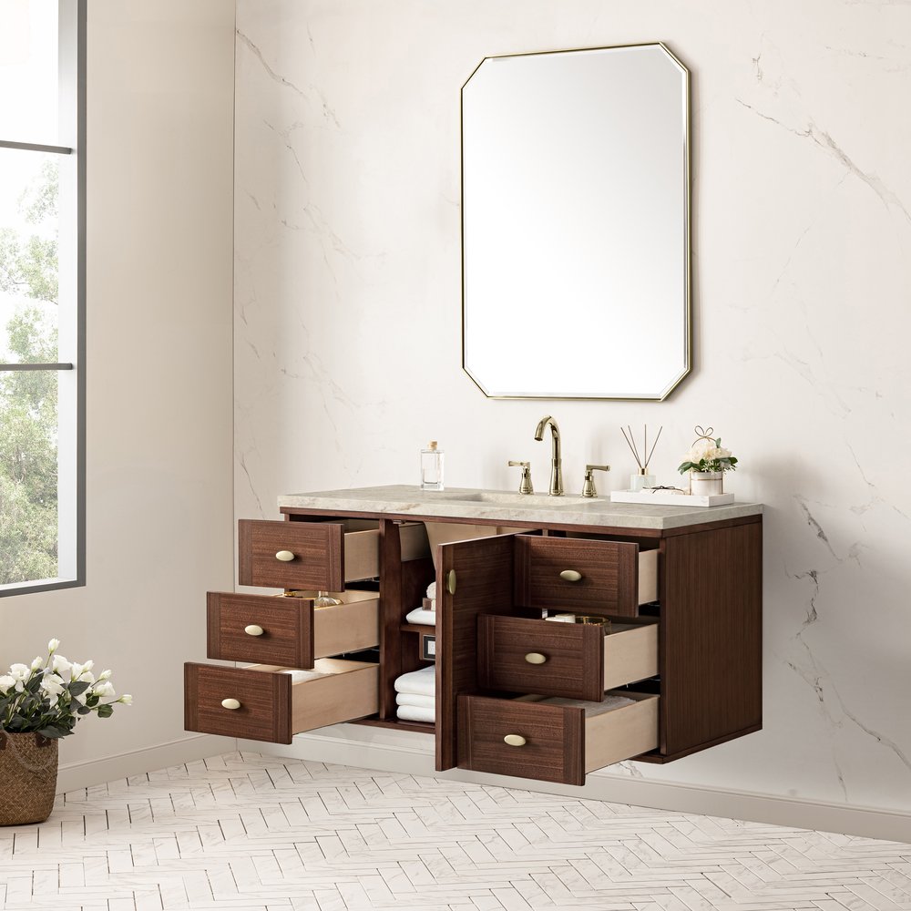 James Martin - Amberly 48" Single Vanity, Mid-Century Walnut, w/ 3 CM Tajnar Eclos Top - 670-V48-WLT-3TJR view 10