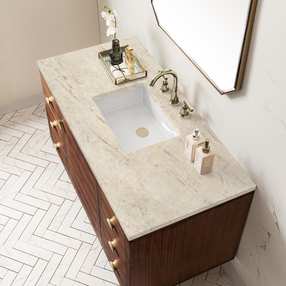 James Martin - Amberly 48" Single Vanity, Mid-Century Walnut, w/ 3 CM Tajnar Eclos Top - 670-V48-WLT-3TJR view 12