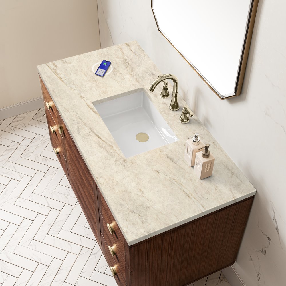 James Martin - Amberly 48" Single Vanity, Mid-Century Walnut, w/ 3 CM Tajnar Eclos Top w/FreePower Wireless Charger - 670-V48-WLT-FTJR view 11