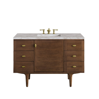 James Martin - Amberly 48" Single Vanity, Mid-Century Walnut w/ 3 CM Victorian Silver Top - 670-V48-WLT-3VSL view 1