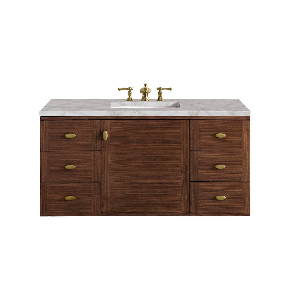 James Martin - Amberly 48" Single Vanity, Mid-Century Walnut w/ 3 CM Victorian Silver Top - 670-V48-WLT-3VSL view 2