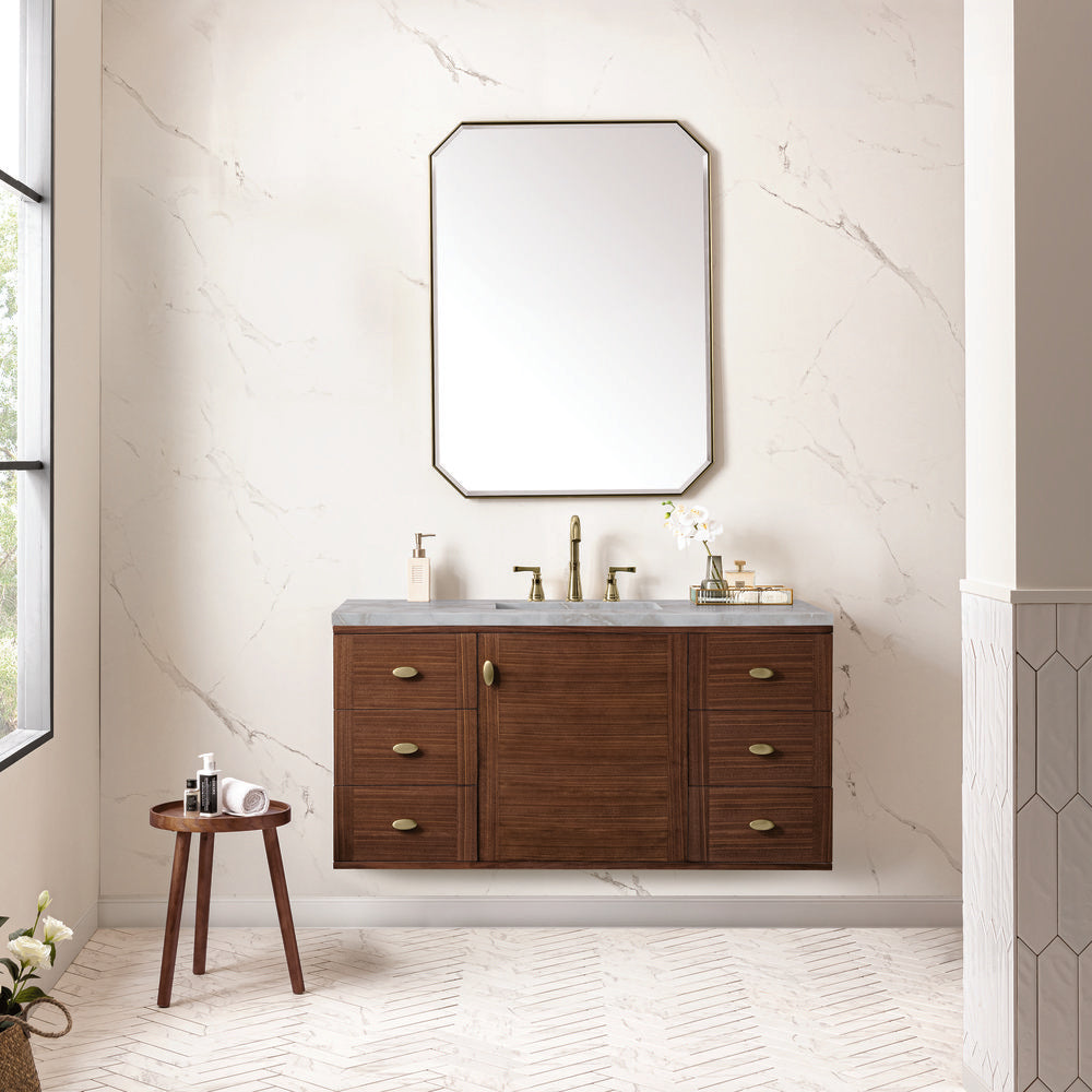 James Martin - Amberly 48" Single Vanity, Mid-Century Walnut w/ 3 CM Victorian Silver Top - 670-V48-WLT-3VSL view 6