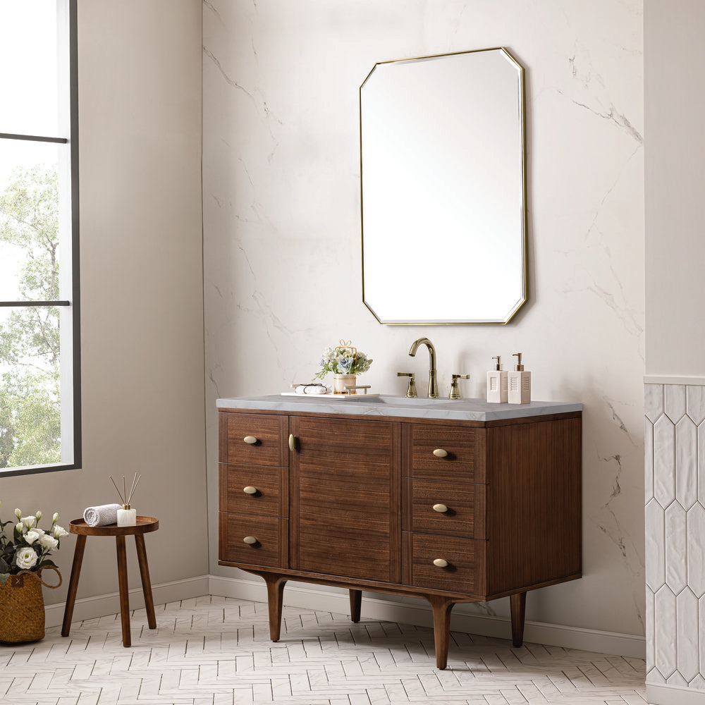 James Martin - Amberly 48" Single Vanity, Mid-Century Walnut w/ 3 CM Victorian Silver Top - 670-V48-WLT-3VSL view 7