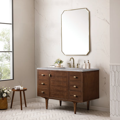 James Martin - Amberly 48" Single Vanity, Mid-Century Walnut w/ 3 CM Victorian Silver Top - 670-V48-WLT-3VSL view 7