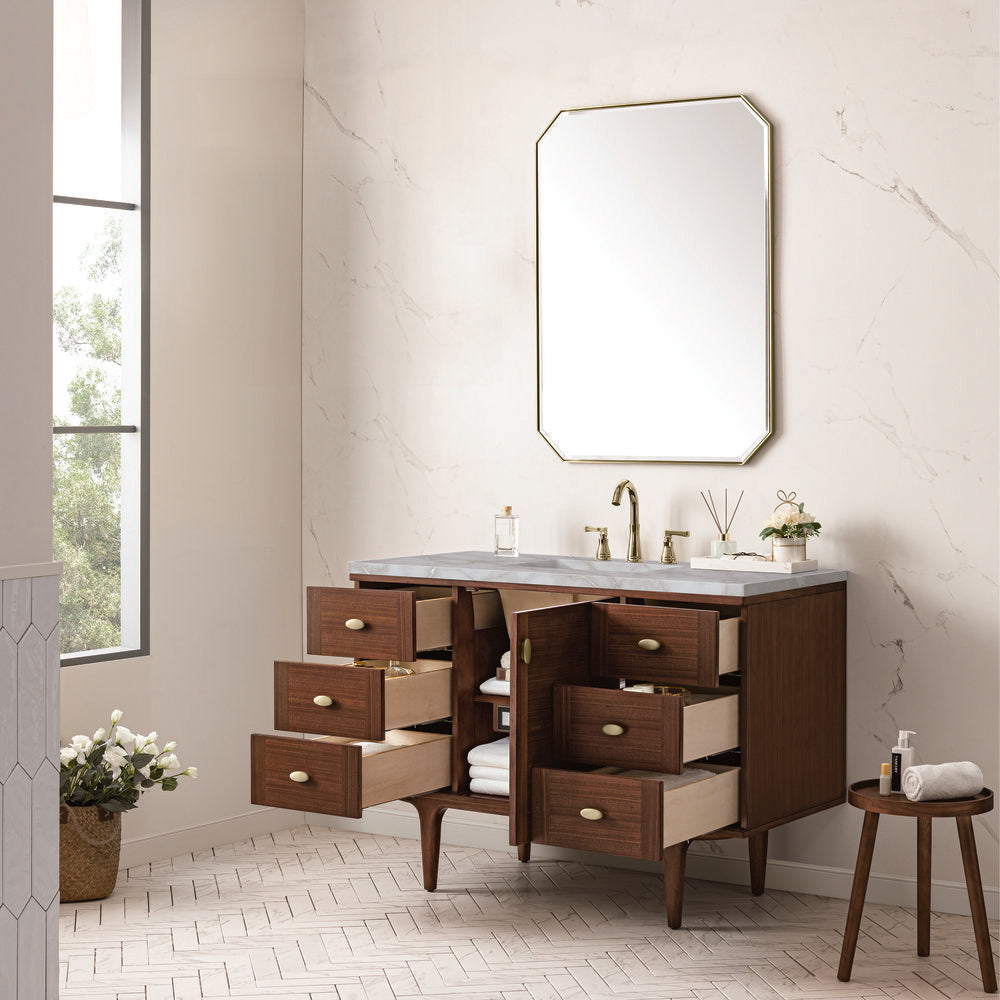 James Martin - Amberly 48" Single Vanity, Mid-Century Walnut w/ 3 CM Victorian Silver Top - 670-V48-WLT-3VSL view 9