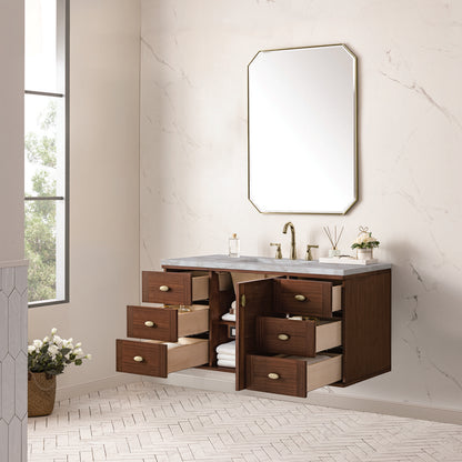 James Martin - Amberly 48" Single Vanity, Mid-Century Walnut w/ 3 CM Victorian Silver Top - 670-V48-WLT-3VSL view 10