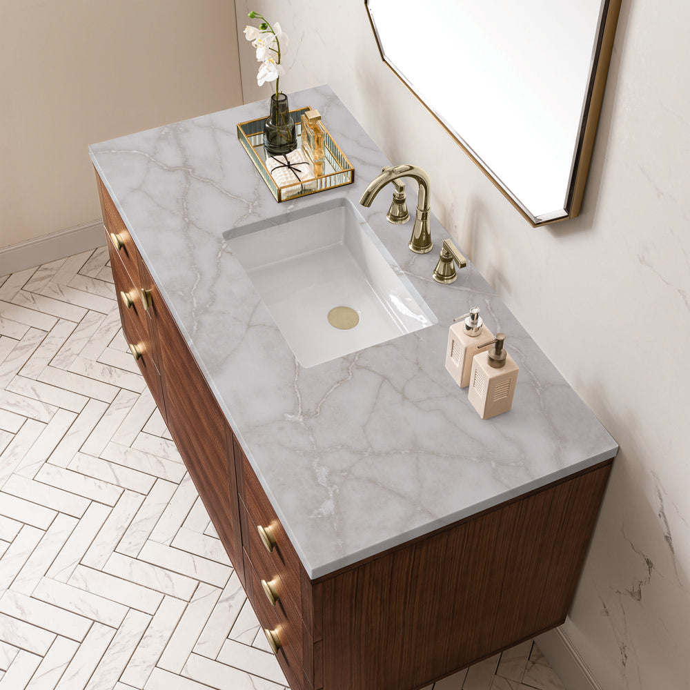 James Martin - Amberly 48" Single Vanity, Mid-Century Walnut w/ 3 CM Victorian Silver Top - 670-V48-WLT-3VSL view 11