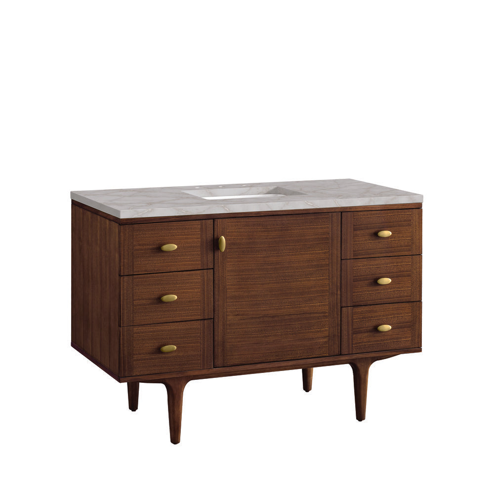 James Martin - Amberly 48" Single Vanity, Mid-Century Walnut w/ 3 CM Victorian Silver Top - 670-V48-WLT-3VSL view 16