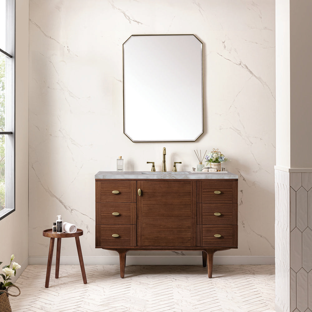 James Martin - Amberly 48" Single Vanity, Mid-Century Walnut w/ 3 CM Victorian Silver Top w/FreePower Wireless Charger - 670-V48-WLT-FVSL view 4