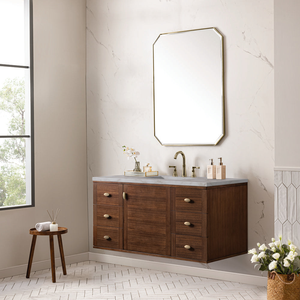 James Martin - Amberly 48" Single Vanity, Mid-Century Walnut w/ 3 CM Victorian Silver Top w/FreePower Wireless Charger - 670-V48-WLT-FVSL view 7