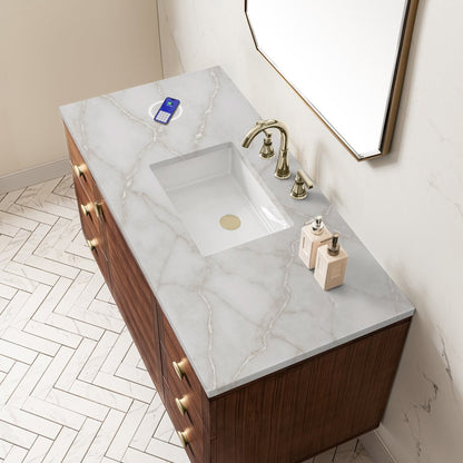 James Martin - Amberly 48" Single Vanity, Mid-Century Walnut w/ 3 CM Victorian Silver Top w/FreePower Wireless Charger - 670-V48-WLT-FVSL view 10